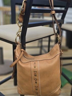 Coach J0693 10399 Tan  Vintage Tan Leather Shoulder Hobo with Brass Hardware